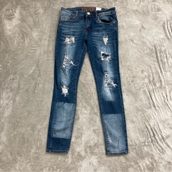 VIP Distressed Stone Washed Dark Ripped Jeans Size 5/6 - Picture 1 of 10